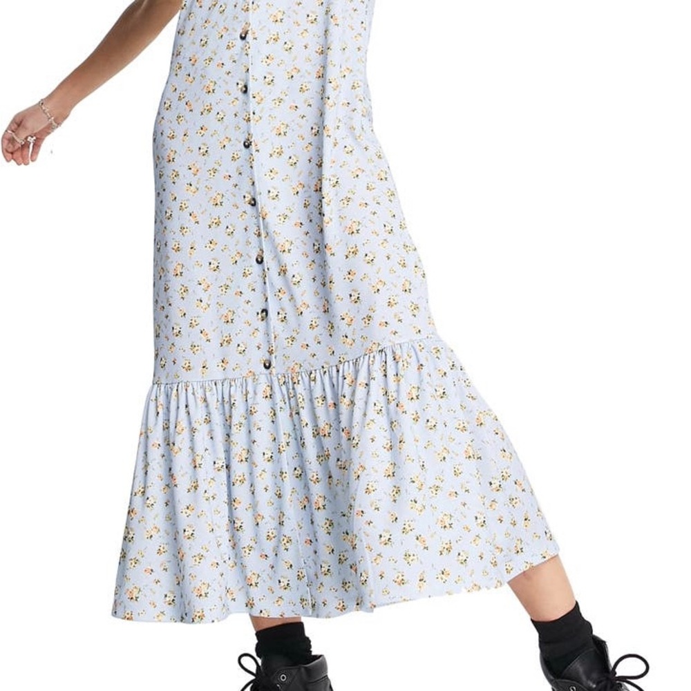 Topshop cottagecore floral ruffle hem jersey dress size US 2 - Picture 2 of 8